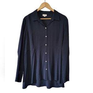 J.jill Women's Navy Blue Damask Blouse button down Size Large.